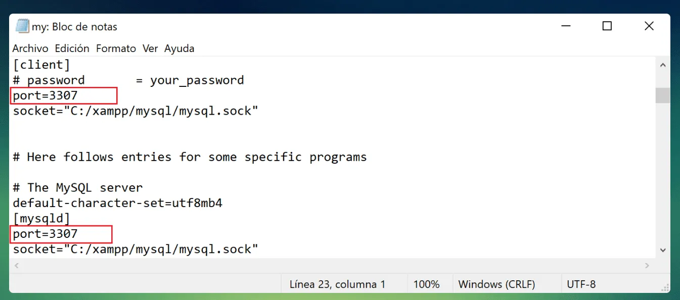 Comprobación del puerto 3306 usado por MySQL